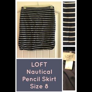 LOFT Blue White Nautical Striped Pencil Skirt Sz 8